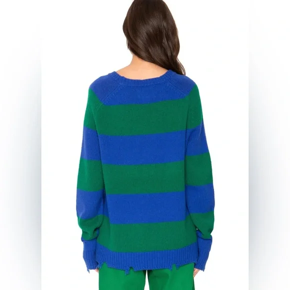 NEW Sandrine Rose Cashmere Sweater - Green and Blue Stripe Sz L - Picture 3 of 9
